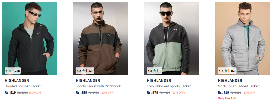 Image of HIGHLANDER Hooded Bomber Jacket Starting at ₹519