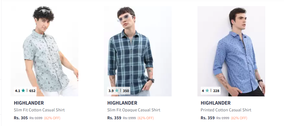 Image of HIGHLANDER Men Fashion Shirt Starts @ ₹305