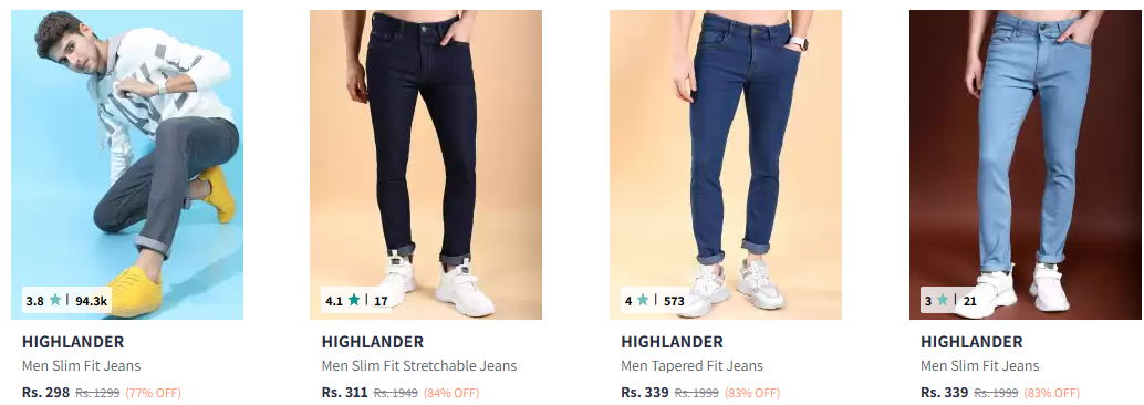 Image of HIGHLANDER Men Grey Slim Fit Jeans Starting at ₹298