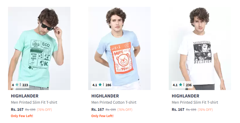 Image of HIGHLANDER Men White T-shirt Starts Price @ ₹159