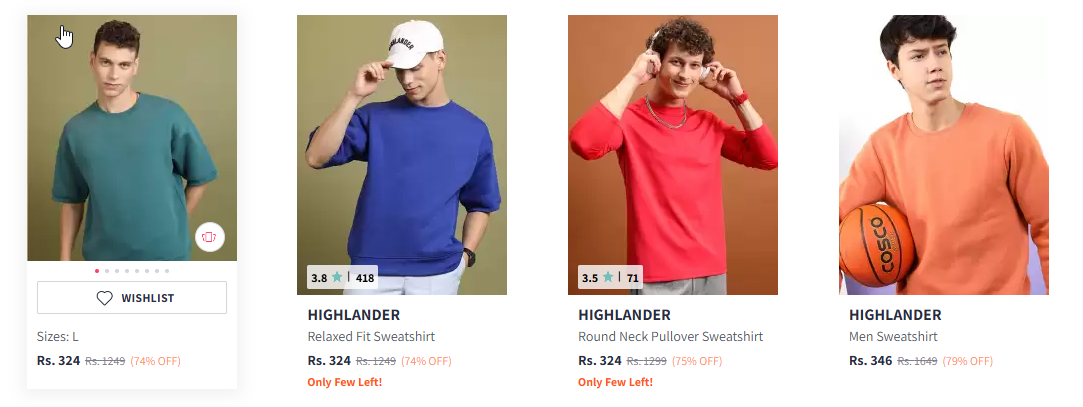 Image of HIGHLANDER Men,s Sleeves Sweatshirt Starting Price @ ₹324