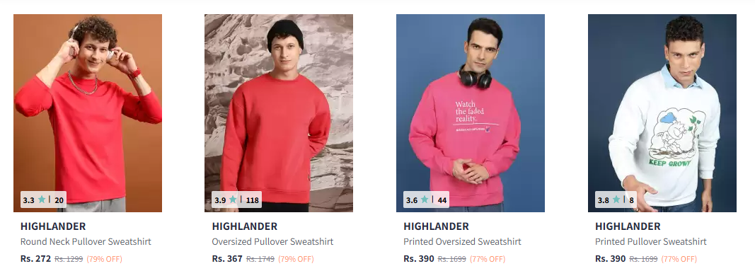 Image of HIGHLANDER Pullover & Sweatshirt 80% Discount @ #Myntra 