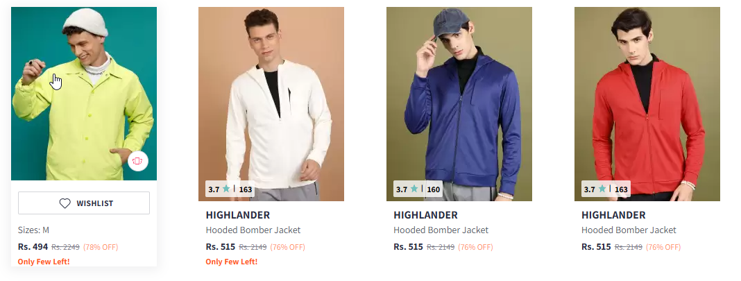 Image of HIGHLANDER Spread Collar Bomber Jacket Starting Price @ ₹494