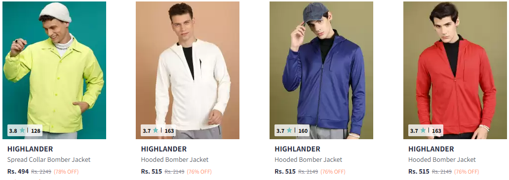 Image of HIGHLANDER Spread Collar Bomber Jacket is Available at 55% -79% Discount 