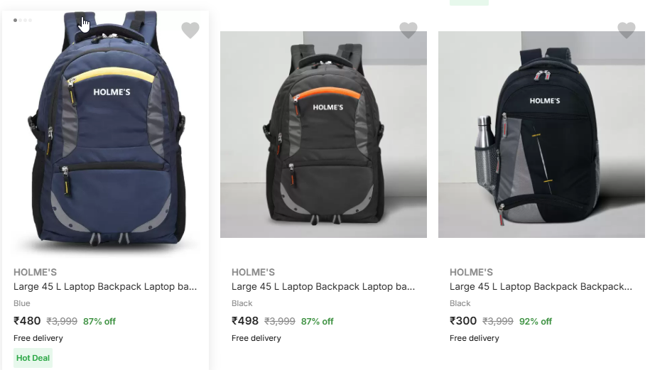 Image of HOLME'S Large 45L Laptop Backpack. Starting At @₹299