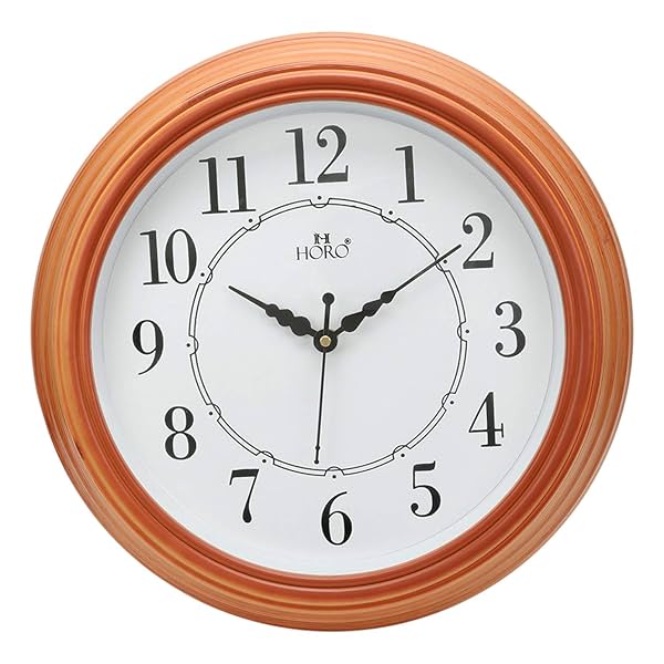 Image of HORO 12-inch wall clock, orange plastic case.