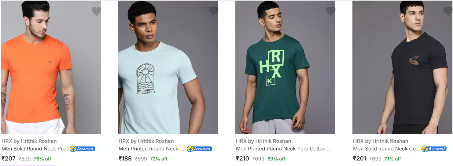 Image of HRX Men Round Neck Pure Cotton T-Shirt 