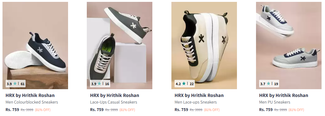 Image of HRX Men's PU Sneakers at Minimum 80% Discount 