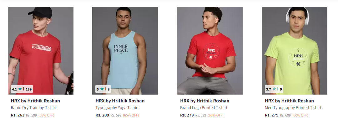 Image of HRX Men's Training T-shirts up to Minimum 56% Discount @ #Myntra 