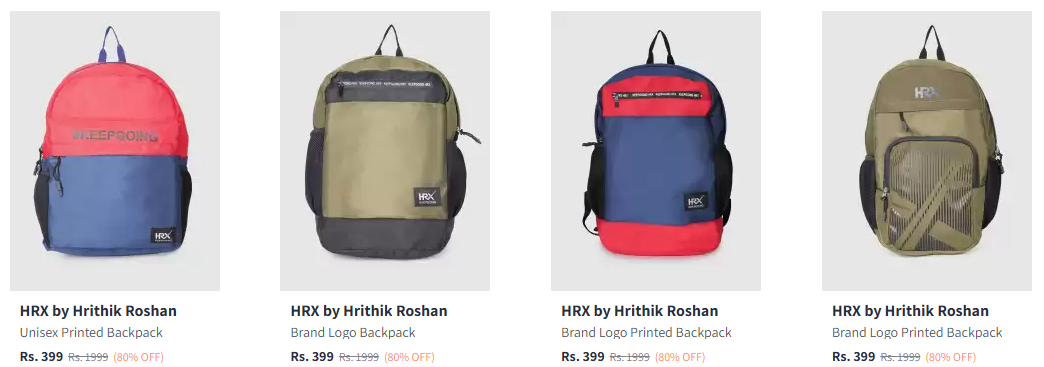 Image of HRX Typography Printed Backpack Up To 80% Discount starting at ₹399 @ #Mynta 