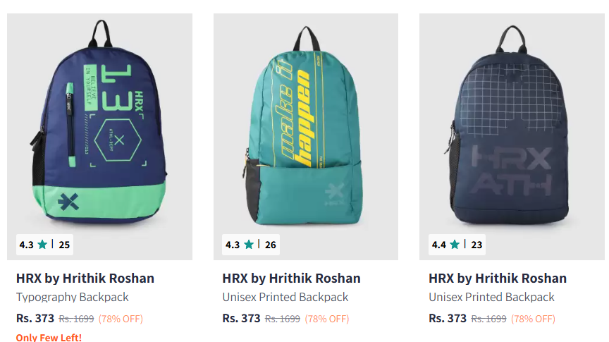 Image of HRX Unisex Typography Backpack Starting @ ₹373