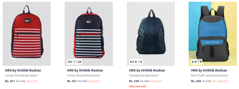 Image of HRX by Hrithik Roshan Backpack at Minimum 80% Discount 