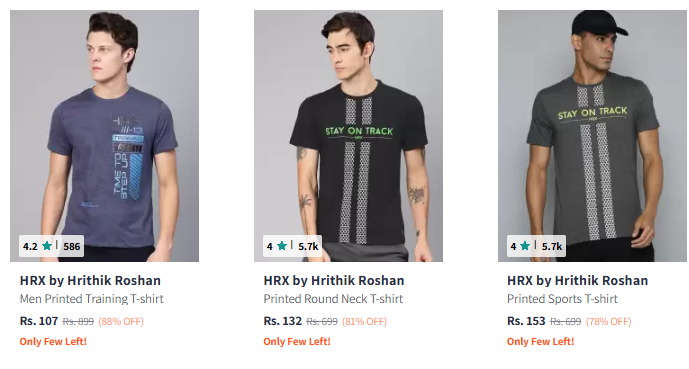 Image of HRX by Hrithik Roshan Brand Men's T-shirt @ Start ₹107