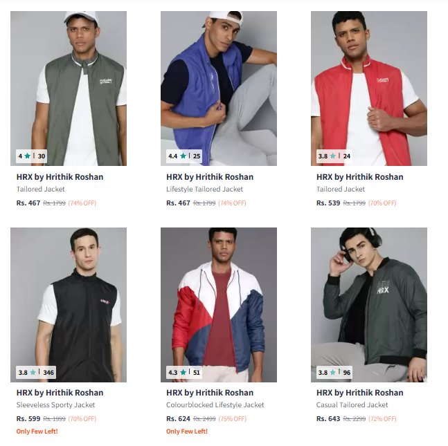 Image of HRX by Hrithik Roshan Clothing Men's Jackets Minimum 70% Discount