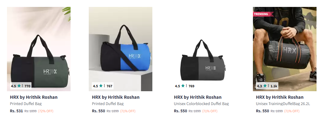 Image of HRX by Hrithik Roshan Duffel Bag up to 72% Discount @ #Myntra   