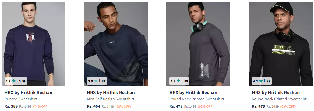 Image of HRX by Hrithik Roshan Men Sweatshirt is Available at 55%-75% Discount 