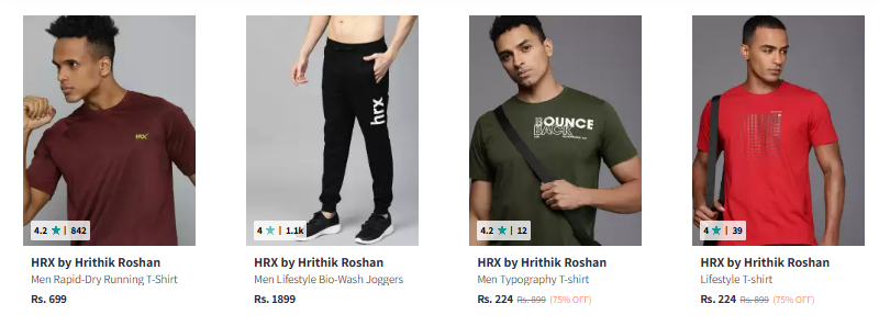 Image of HRX by Hrithik Roshan Men T-shirt Up to 90% Discount 