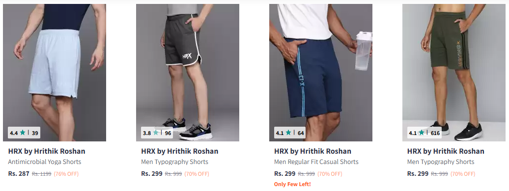 Image of HRX by Hrithik Roshan Men's Capris & Shorts up to 76% Discount