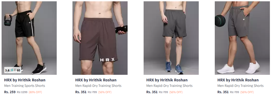 Image of HRX by Hrithik Roshan Men's Solid Training Shorts Minimum 56% Discount 