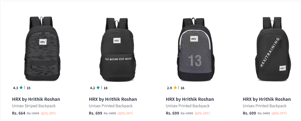 Image of HRX by Hrithik Roshan Unisex Black & White Striped Backpack 