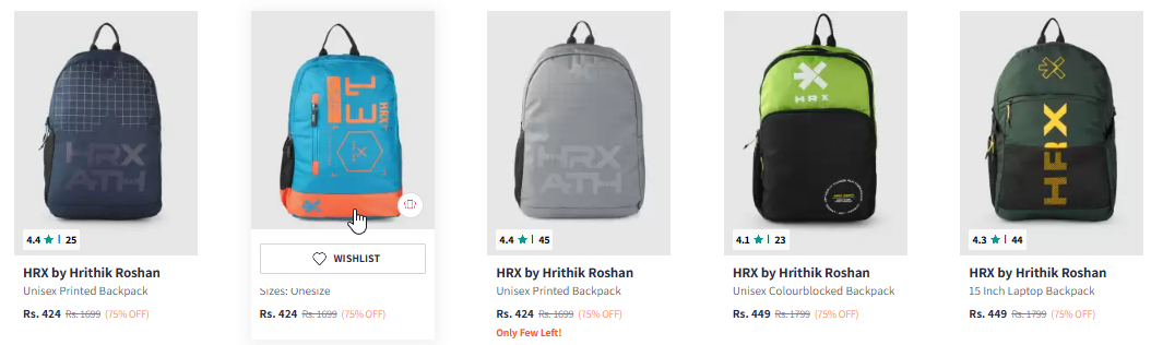 Image of HRX by Hrithik Roshan Unisex Brand Logo Printed Backpack - 15 inch Starting Price @₹424