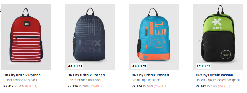 Image of HRX by Hrithik Roshan Unisex Striped Backpack Starting Price @₹417