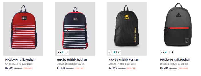 Image of HRX by Hrithik Roshan Unisex Striped BackpackStarting Price @ ₹461