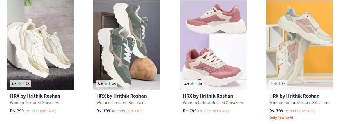 Image of HRX by Hrithik Roshan Women Sneakers Minimum 80% Discount