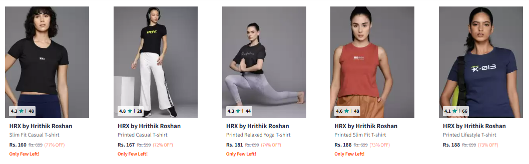 Image of HRX by Hrithik Roshan Women's T-shirts up to 77% Discount