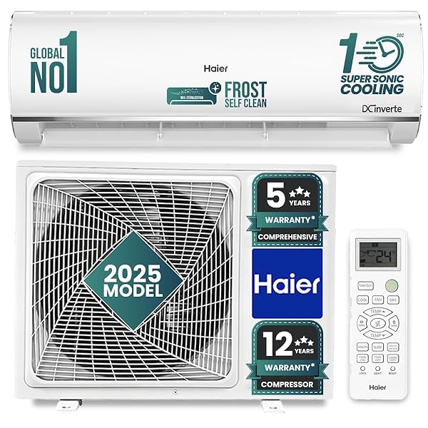 Image of Haier 1.5 Ton 5 Star Triple Inverter Split AC (4850 W, Copper, 7 in 1 Convertible, Frost Self Clean Cools at 60°C, 20 Mt