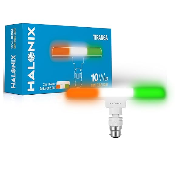 Image of Halonix 10W 2-In-1 Trianga LED Mini Tube Light | Base- B22, Color- White & Tiranga