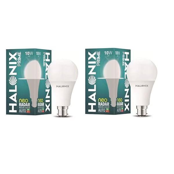 Image of Halonix 10W B22D LED White Motion Sensor Bulb, Pack of 2