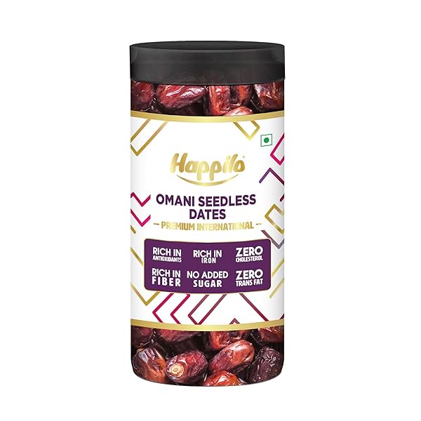 Image of Happilo Omani Seedless Dates 500g, Khajoor/Khajur, Healthy & Nutritious Snack