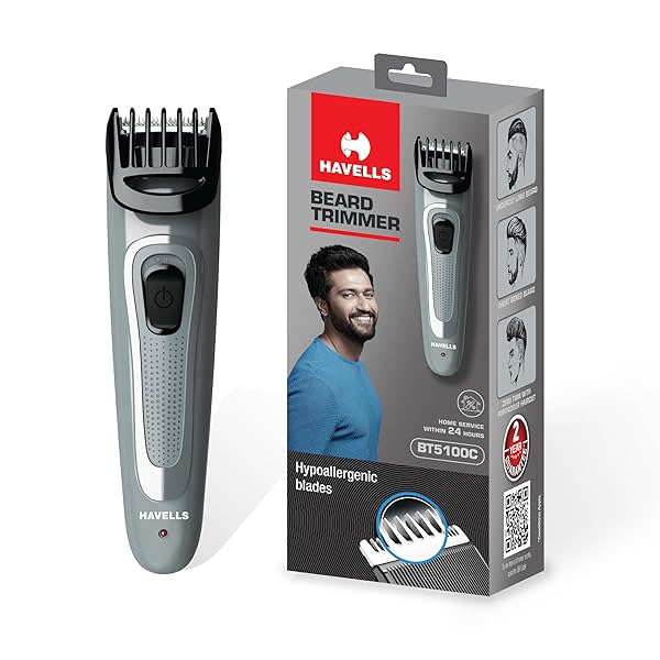 Image of Havells Bt5100C Rechargeable Beard Trimmer with Hypoallergenic Blades; Zero Trim with 0.5 Mm Precision;Upto 17Mm