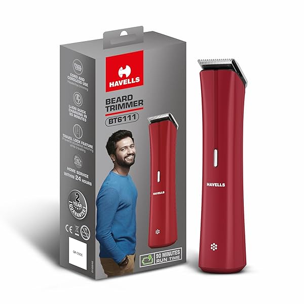 Image of Havells Bt6111 Beard Trimmer, Skin Firendly Stainless Steel Blades 90 Mins .