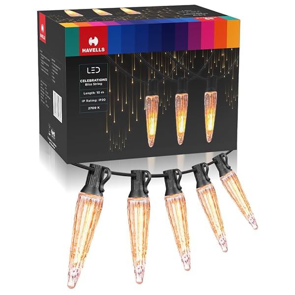 Image of Havells Celebrations Bliss String Light for Indoor Festival Decoration (3 Metre,10 Feet, 16 Bulbs & 2 Spare Bulbs)