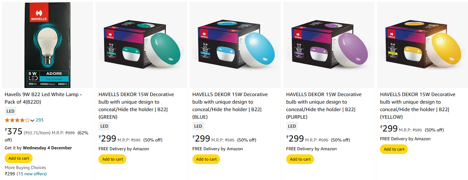 Image of Havells Dekor Bulb upto 62% Discount