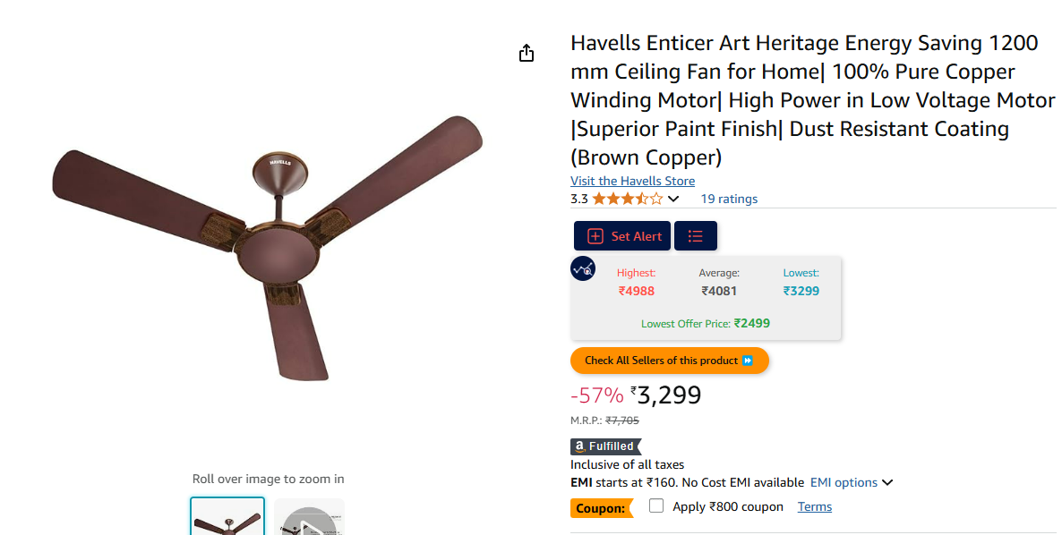 Image of Havells Enticer Art Heritage Energy Saving 1200 mm Ceiling Fan