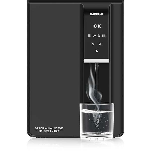 Image of Havells Gracia FAB Alkaline Water Purifier (Black), RO+UV+Alkaline, Hot, Warm & Ambient Water,