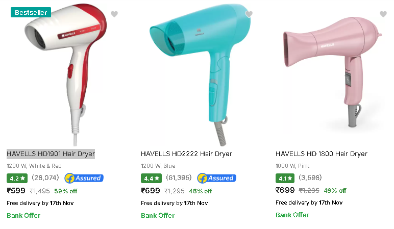 Image of Havells Hair Dryers starting @ ₹599 