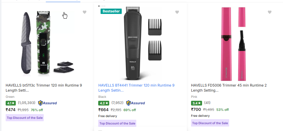 Image of Havells Trimmers up to 76% Discount