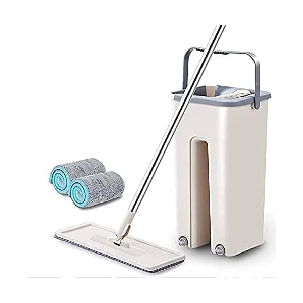 Image of Heavy Quality Floor Mop with Bucket, Flexible Kitchen tap Flat Squeeze Mop Bucket System 