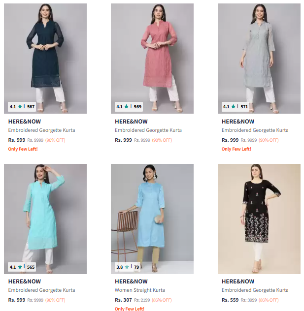 Image of Here & Now Brand Women's Kurtas @ Up to 90% Discount