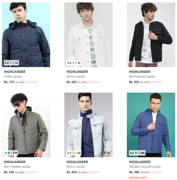 Image of Highlander Brand Men's Jackets @ Minimum 80% Discount