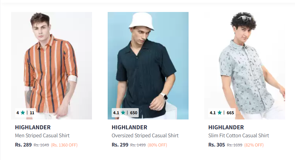 Image of Highlander Mens Casuals Shirts Minimum 80% Discount 