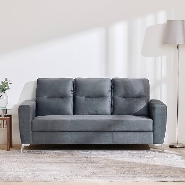 Image of Home Centre Helios Vive 3 Seater Sofa Solid Wood - Grey.