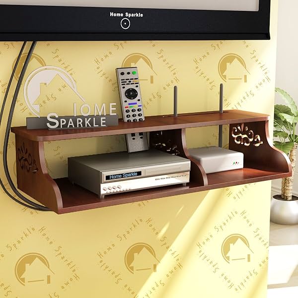 Image of Home Sparkle Wall Mounted TV Entertainment Unit with 2 Wooden Carved