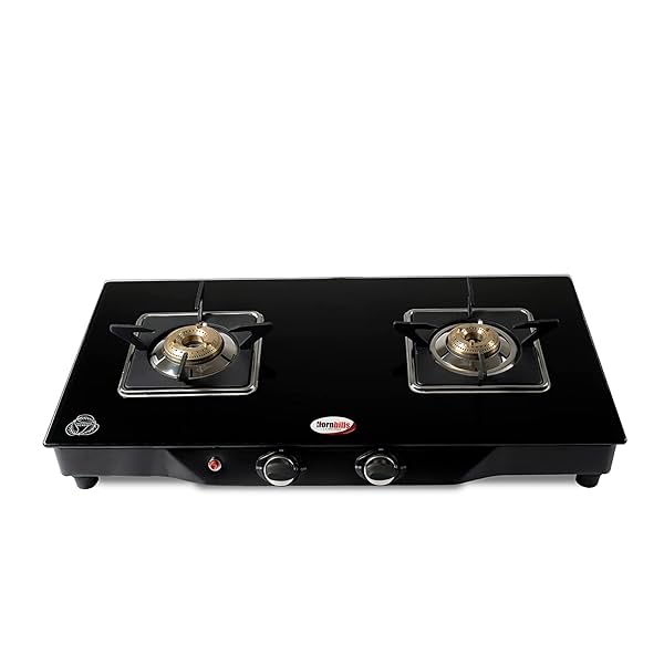 Image of Hornbills 2 Burner Gas Stove, Stainless Steel & Glass, Black.