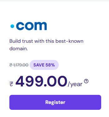 Image of Hostinger Domain Offer : .Com Domain at ₹499