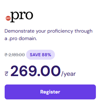 Image of Hostinger Domain Offer : .Pro Domain at ₹269